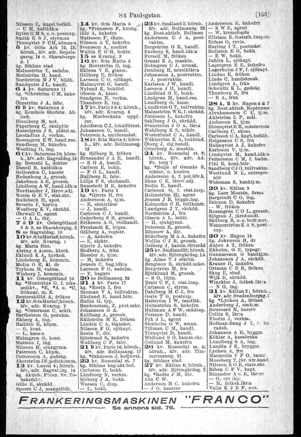 S:ta Maria o, äg. Herrström O, ing. Malmström T, sadelm, Ekbom V E, glasm. Mellström H, kand. Gillberg E, fröken Nordström B J' V, bildh. Larsson C O, sjökapt.