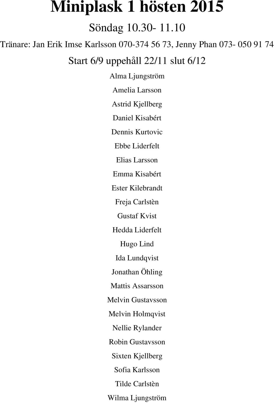 Amelia Larsson Astrid Kjellberg Daniel Kisabért Dennis Kurtovic Ebbe Liderfelt Elias Larsson Emma Kisabért Ester Kilebrandt Freja