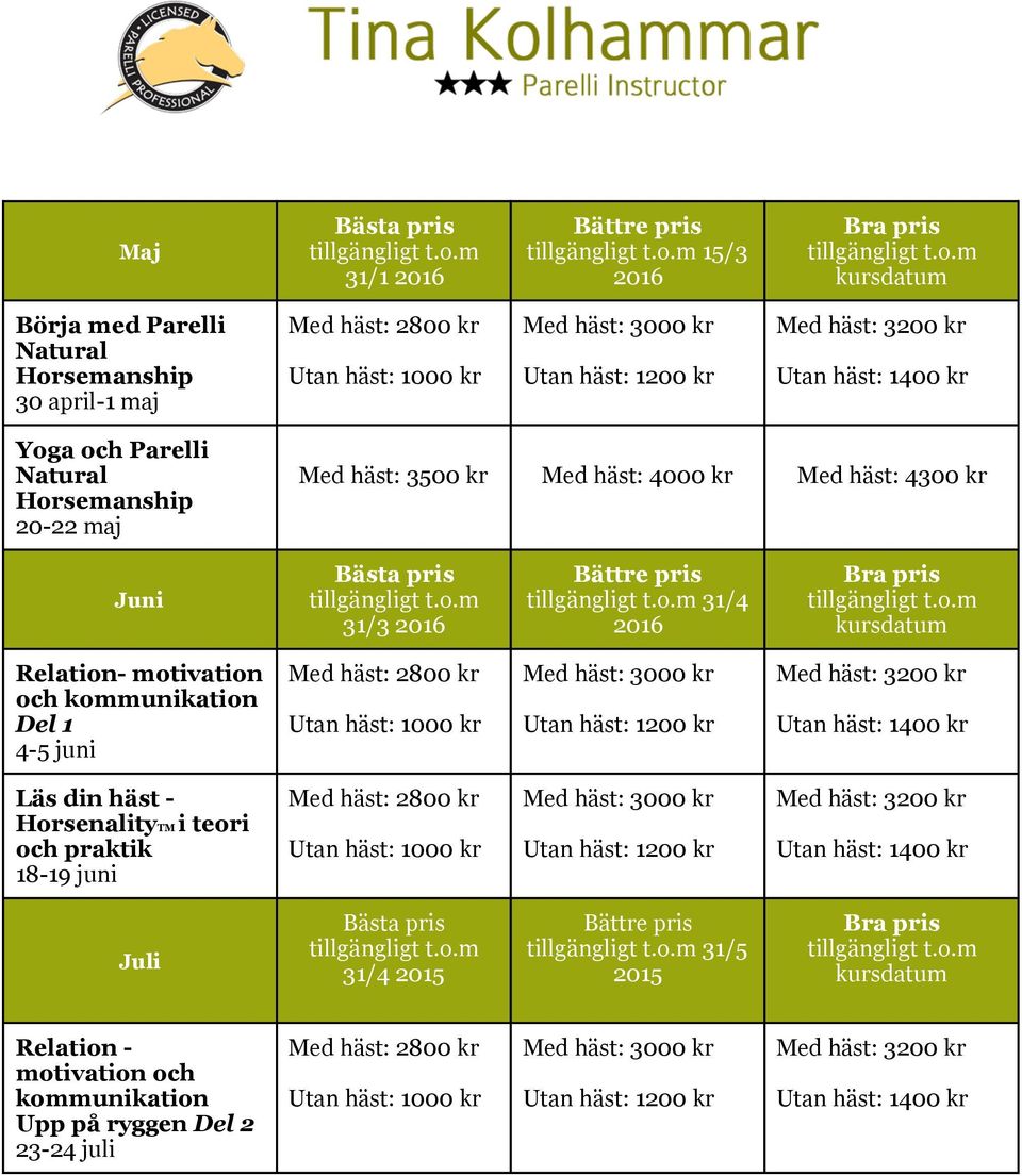 Relation- motivation och Del 1 4-5 juni Läs din häst - HorsenalityTM i teori och