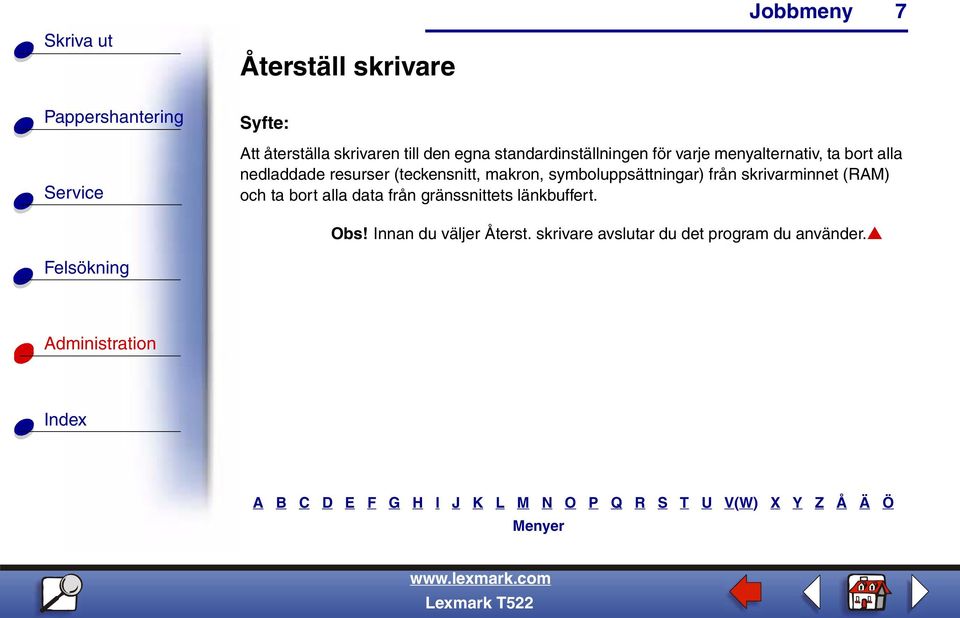 symboluppsättningar) från skrivarminnet (RAM) och ta bort alla data från