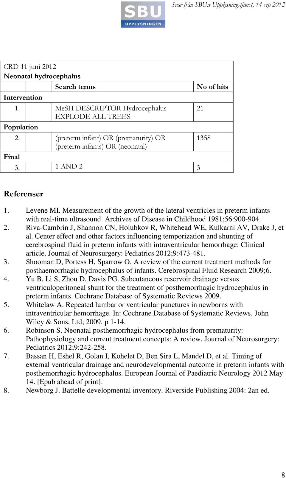 Measurement of the growth of the lateral ventricles in preterm infants with real-time ultrasound. Archives of Disease in Childhood 1981;56:900-904. 2.