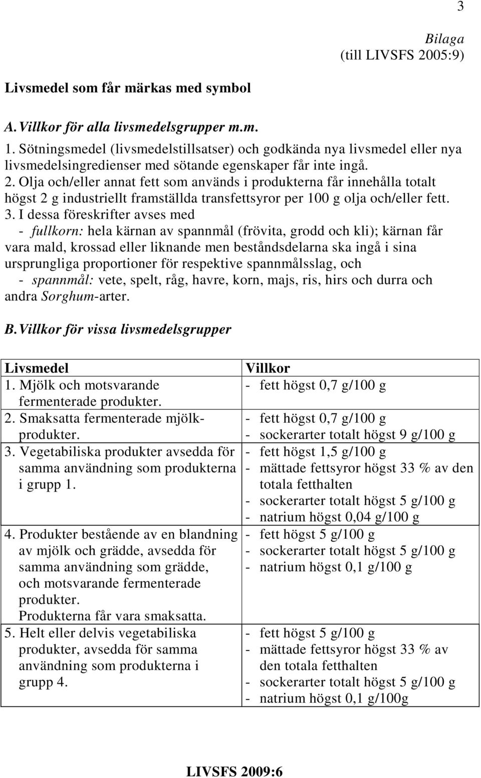 Olja och/eller annat fett som används i produkterna får innehålla totalt högst 2 g industriellt framställda transfettsyror per 100 g olja och/eller fett. 3.