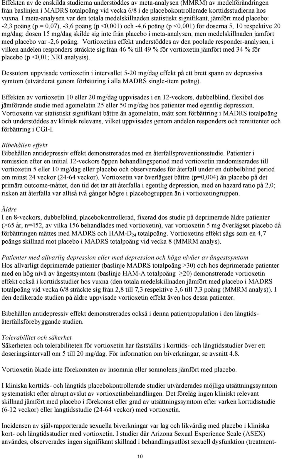 mg/dag; dosen 15 mg/dag skilde sig inte från placebo i meta-analysen, men medelskillnaden jämfört med placebo var -2,6 poäng.