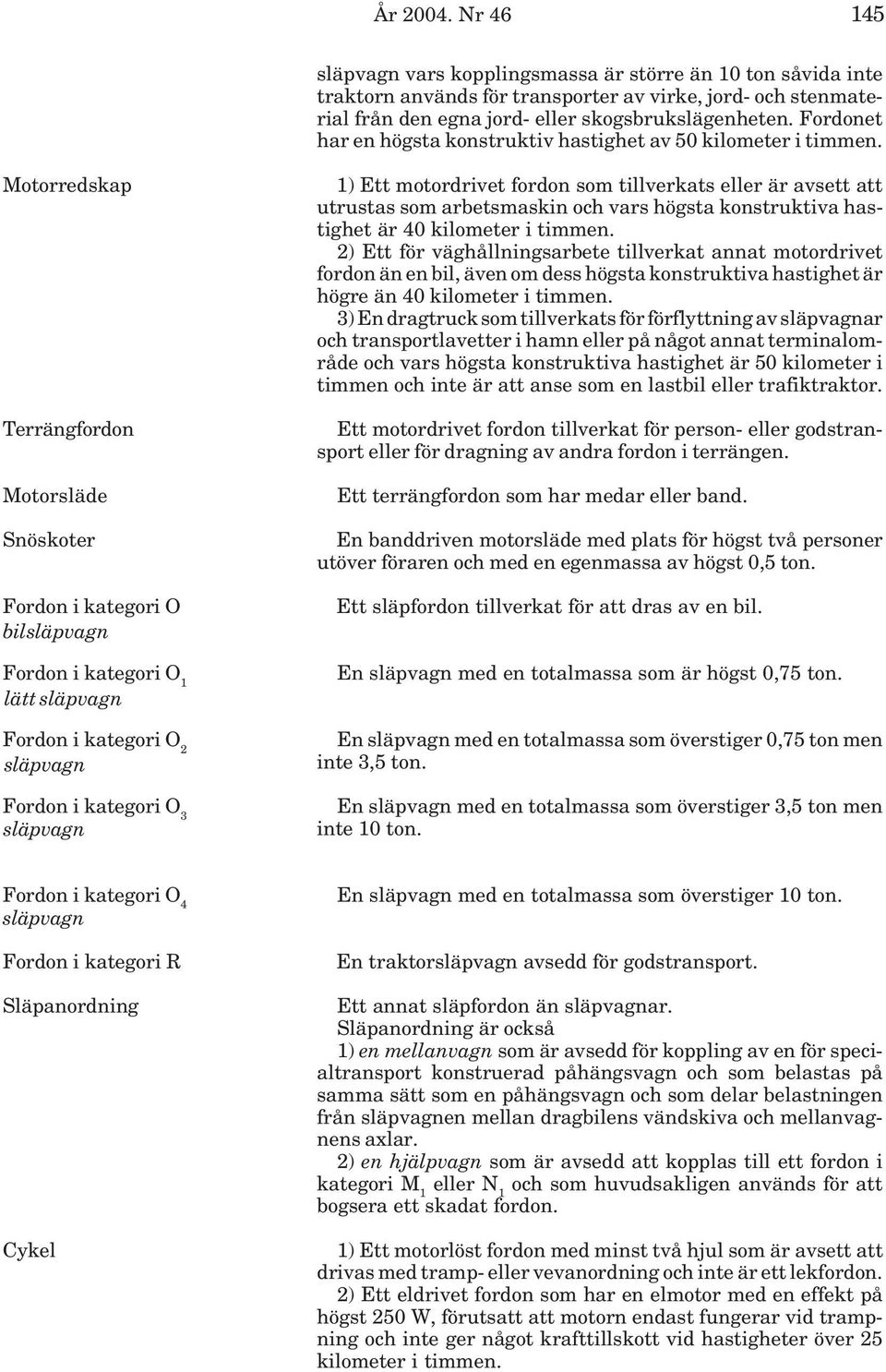 Motorredskap Terrängfordon Motorsläde Snöskoter Fordon i kategori O bilsläpvagn Fordon i kategori O 1 lätt släpvagn Fordon i kategori O 2 släpvagn Fordon i kategori O 3 släpvagn 1) Ett motordrivet