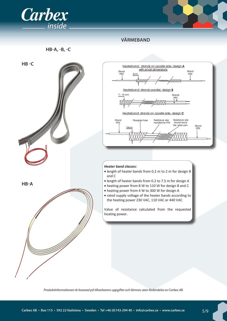 heater bands from 0.2 m to 2 m for design B and C length of heater bands from 0.2 to 7.