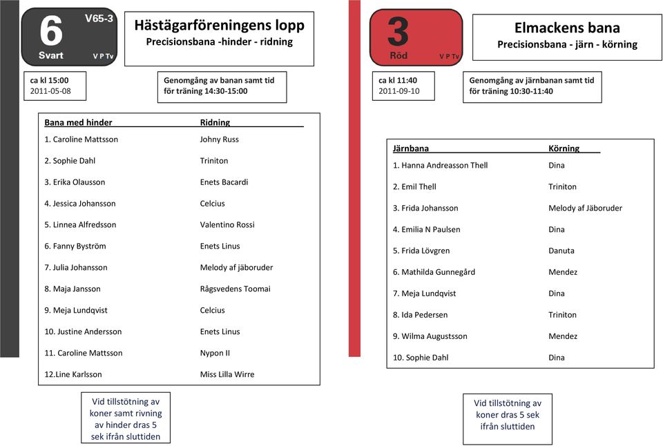 Linnea Alfredsson Valentino Rossi 6. Fanny Byström Enets Linus 7. Julia Johansson Melody af jäboruder 8. Maja Jansson Rågsvedens Toomai 9. Meja Lundqvist Celcius 10. Justine Andersson Enets Linus 11.