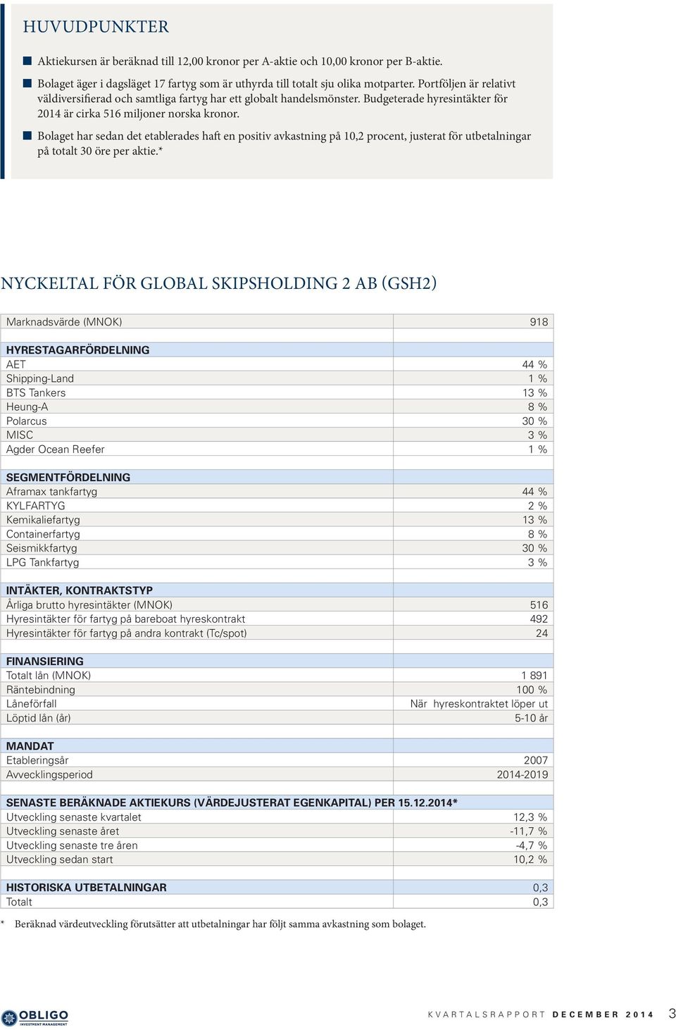 Bolaget har sedan det etablerades haft en positiv avkastning på 10,2 procent, justerat för utbetalningar på totalt 30 öre per aktie.