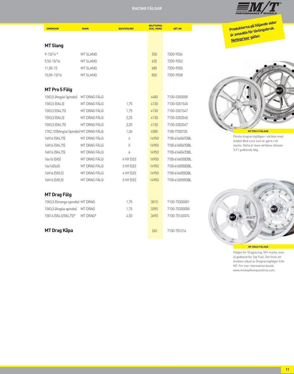 7100-5350000 15X3,5 (5X4,5) MT DRAG FÄLG 1,75 4130 7100-5351545 15X3,5 (5X4,75) MT DRAG FÄLG 1,75 4130 7100-5351547 15X3,5 (5X4,5) MT DRAG FÄLG 2,25 4130 7100-5352545 15X3,5 (5X4,75) MT DRAG FÄLG