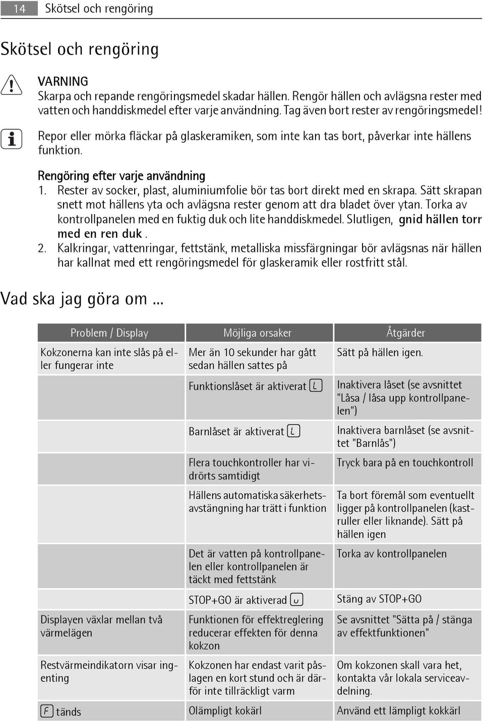 Rester av socker, plast, aluminiumfolie bör tas bort direkt med en skrapa. Sätt skrapan snett mot hällens yta och avlägsna rester genom att dra bladet över ytan.