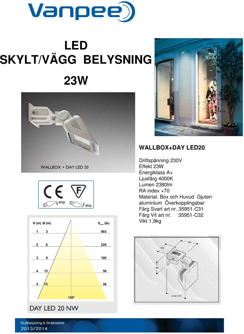 4000K Lumen 2380lm RA index +70 Material.