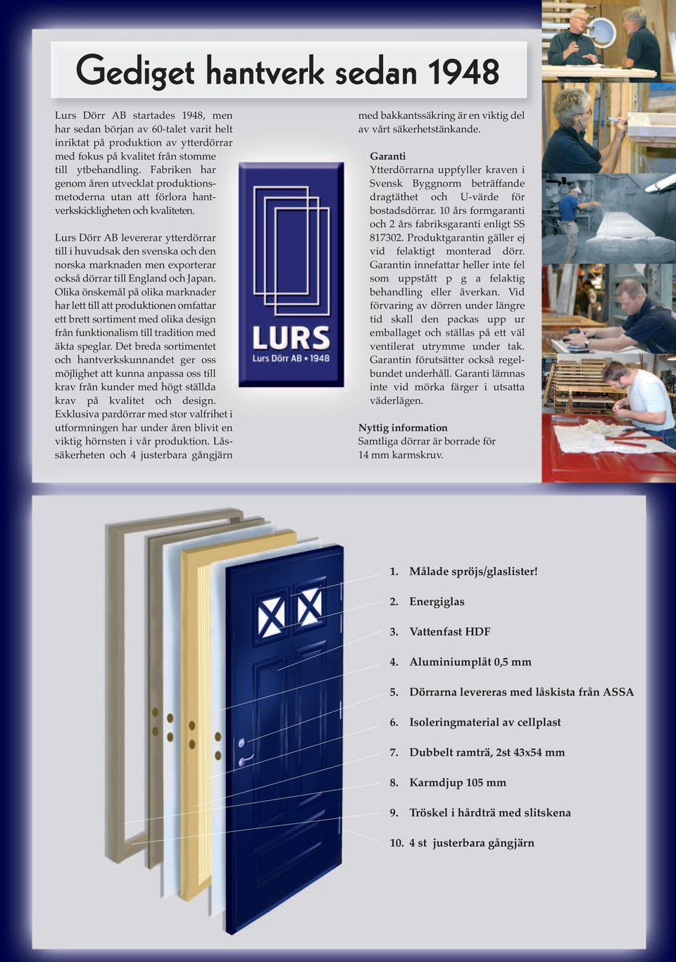 Lurs Dörr AB levererar ytterdörrar till i huvudsak den svenska och den norska marknaden men exporterar också dörrar till England och Japan.