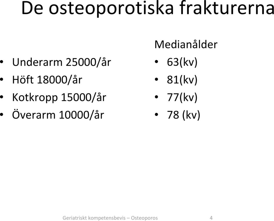 Överarm 10000/år Medianålder 63(kv) 81(kv)