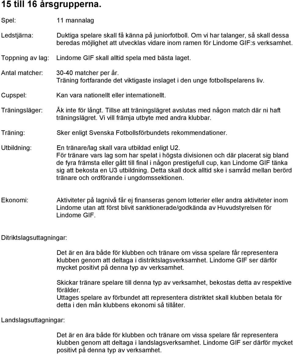 Träning fortfarande det viktigaste inslaget i den unge fotbollspelarens liv. Kan vara nationellt eller internationellt. Åk inte för långt.