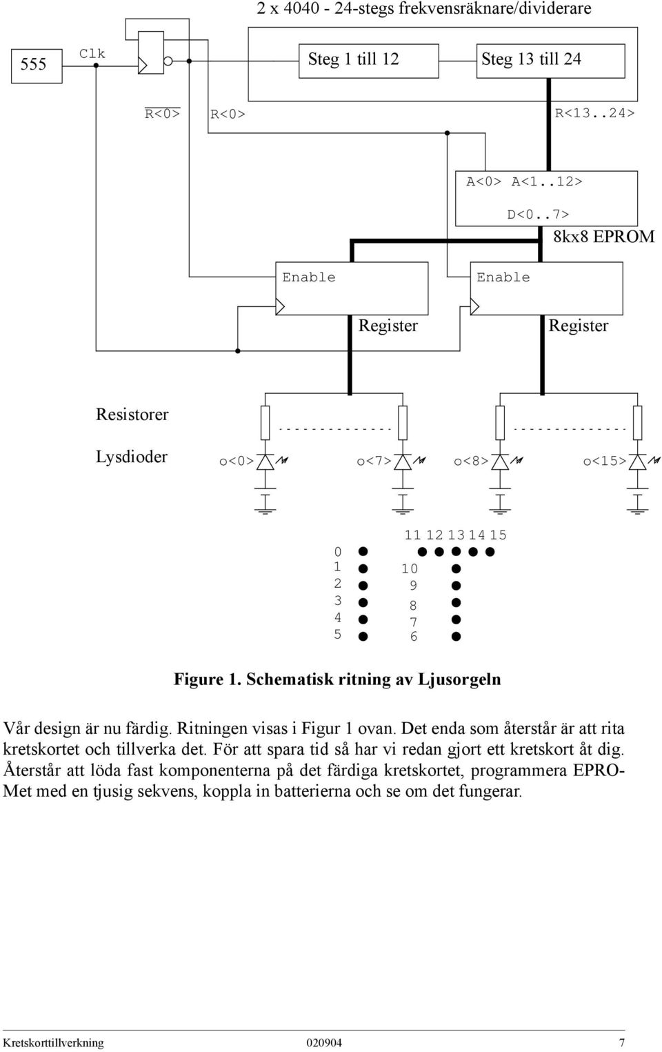 Schematisk ritning av Ljusorgeln Vår design är nu färdig. Ritningen visas i Figur 1 ovan. Det enda som återstår är att rita kretskortet och tillverka det.