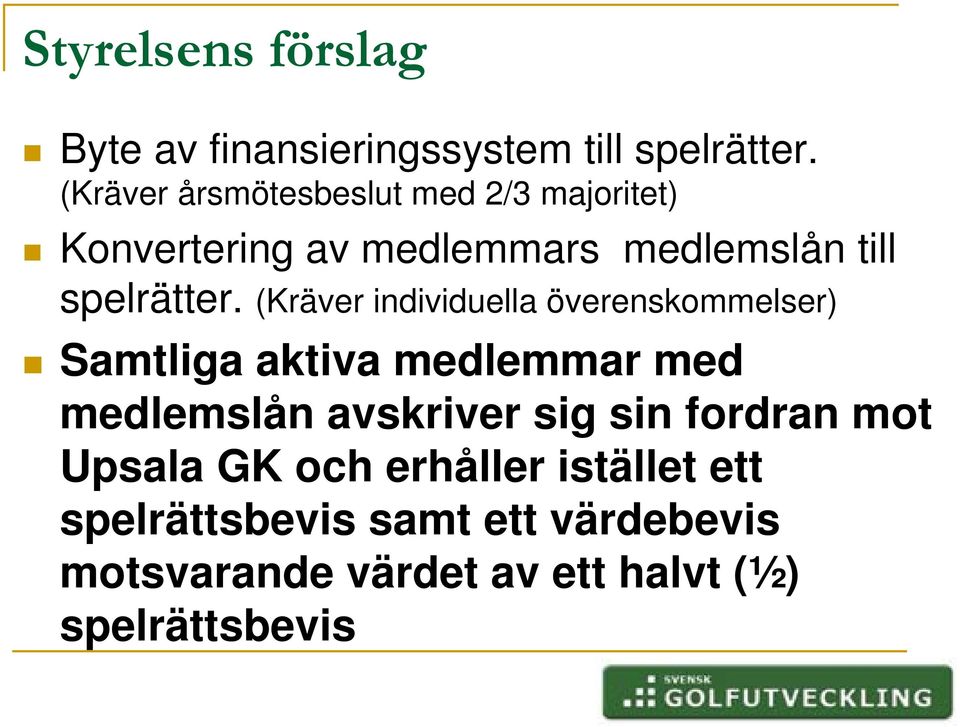 (Kräver individuella överenskommelser) Samtliga aktiva medlemmar med medlemslån avskriver sig sin