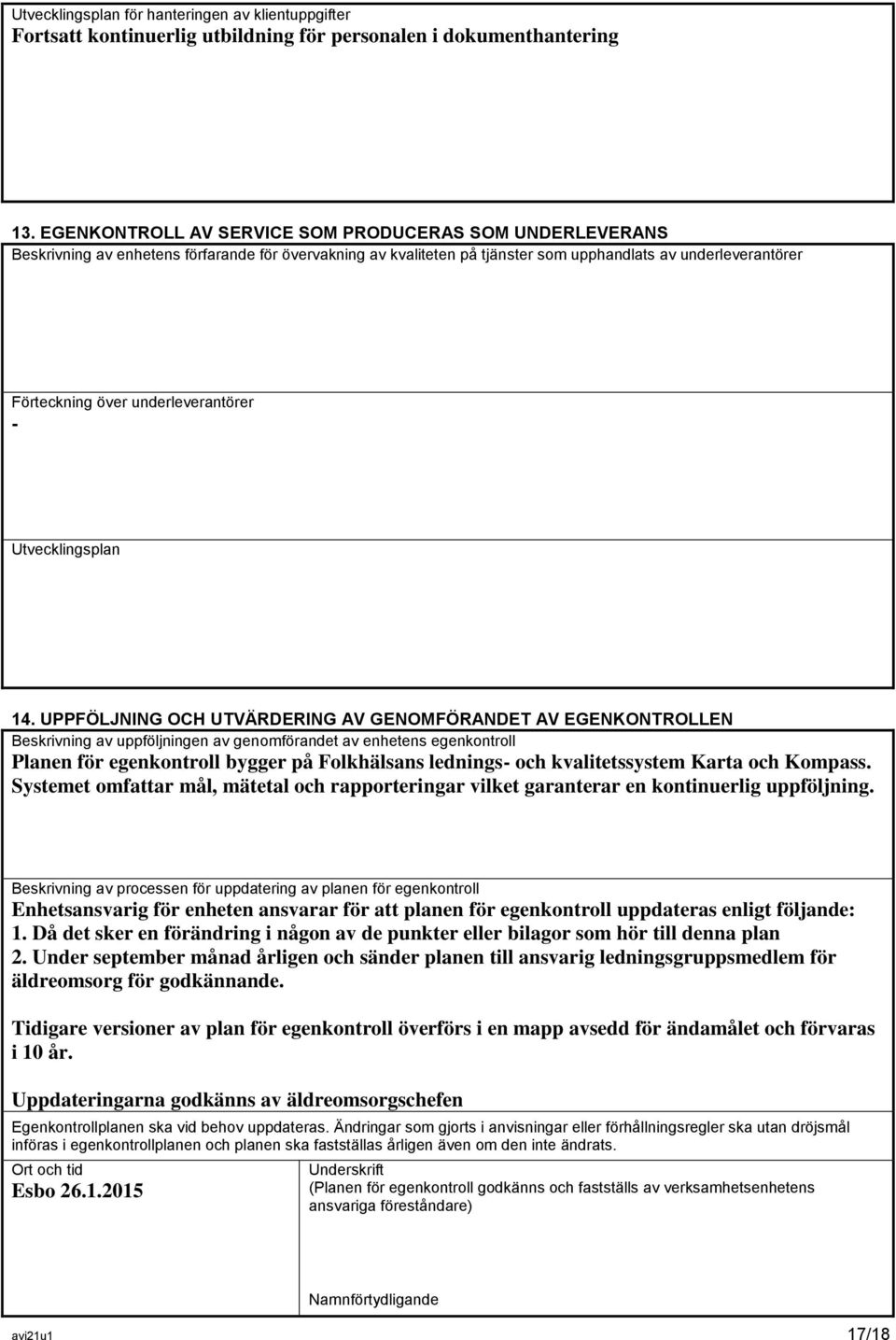 underleverantörer - Utvecklingsplan 14.