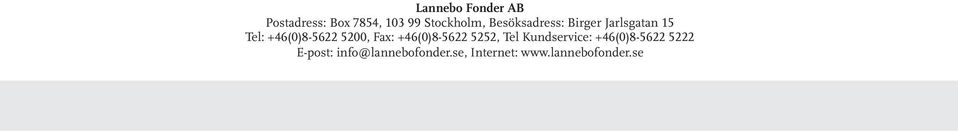 Fax: +46(0)8-5622 5252, Tel Kundservice: +46(0)8-5622 5222