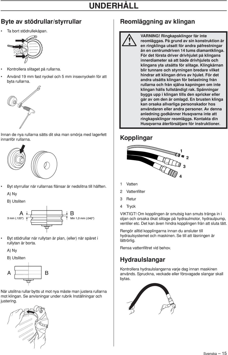 För det första driver drivhjulet på klingans innerdiameter så att både drivhjulets och klingans yta utsätts för slitage.