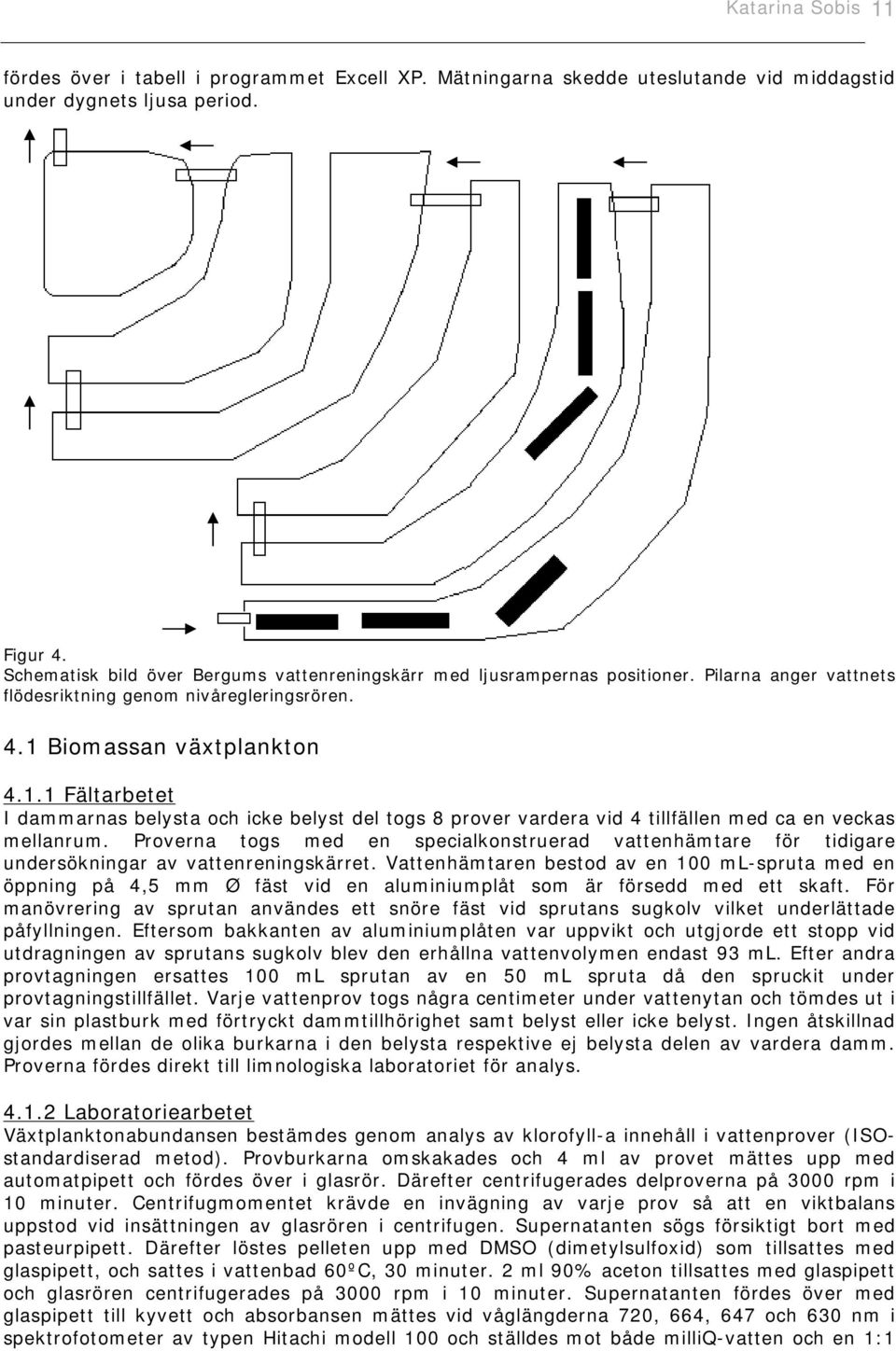 Biomassan växtplankton 4.1.1 Fältarbetet I dammarnas belysta och icke belyst del togs 8 prover vardera vid 4 tillfällen med ca en veckas mellanrum.