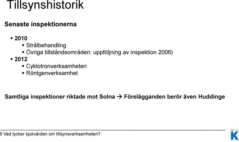 Cyklotronverksamheten Röntgenverksamhet Samtliga inspektioner riktade