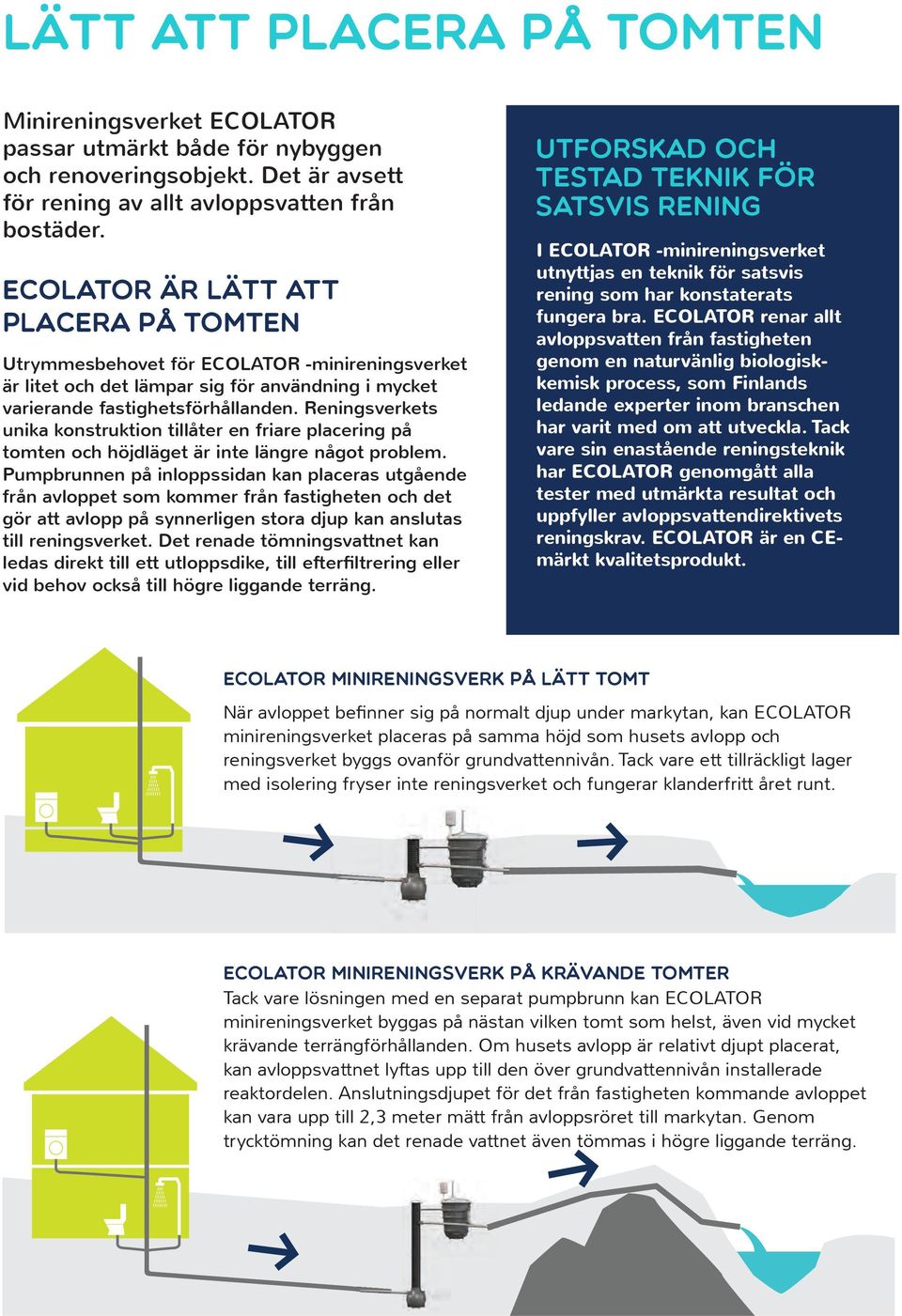 Reningsverkets unika konstruktion tillåter en friare placering på tomten och höjdläget är inte längre något problem.