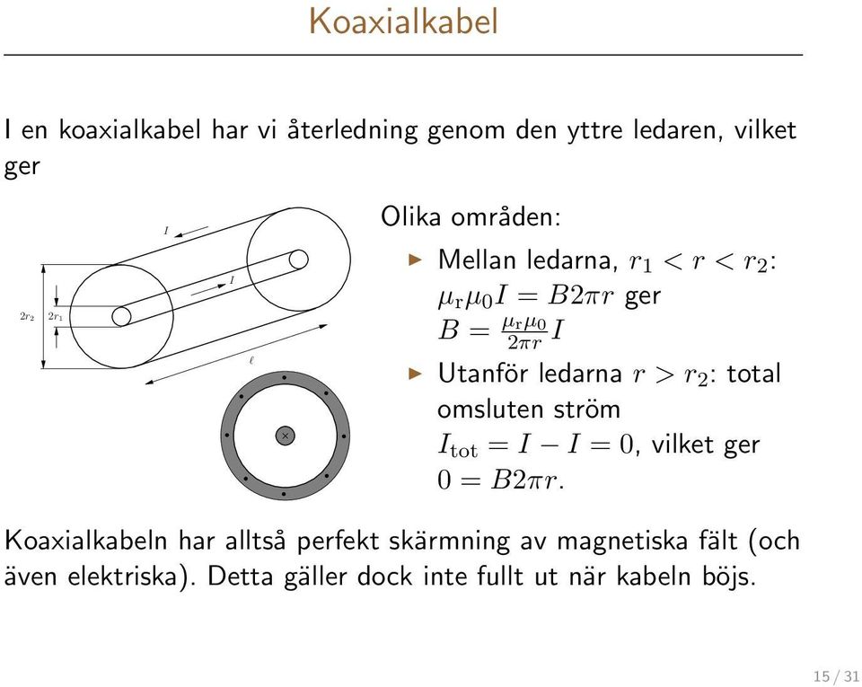 > r 2 : total omsluten ström I tot = I I = 0, vilket ger 0 = B2πr.