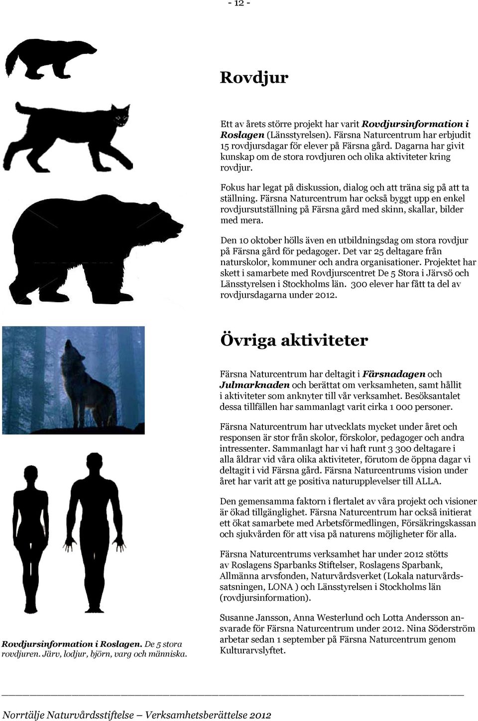 Färsna Naturcentrum har också byggt upp en enkel rovdjursutställning på Färsna gård med skinn, skallar, bilder med mera.