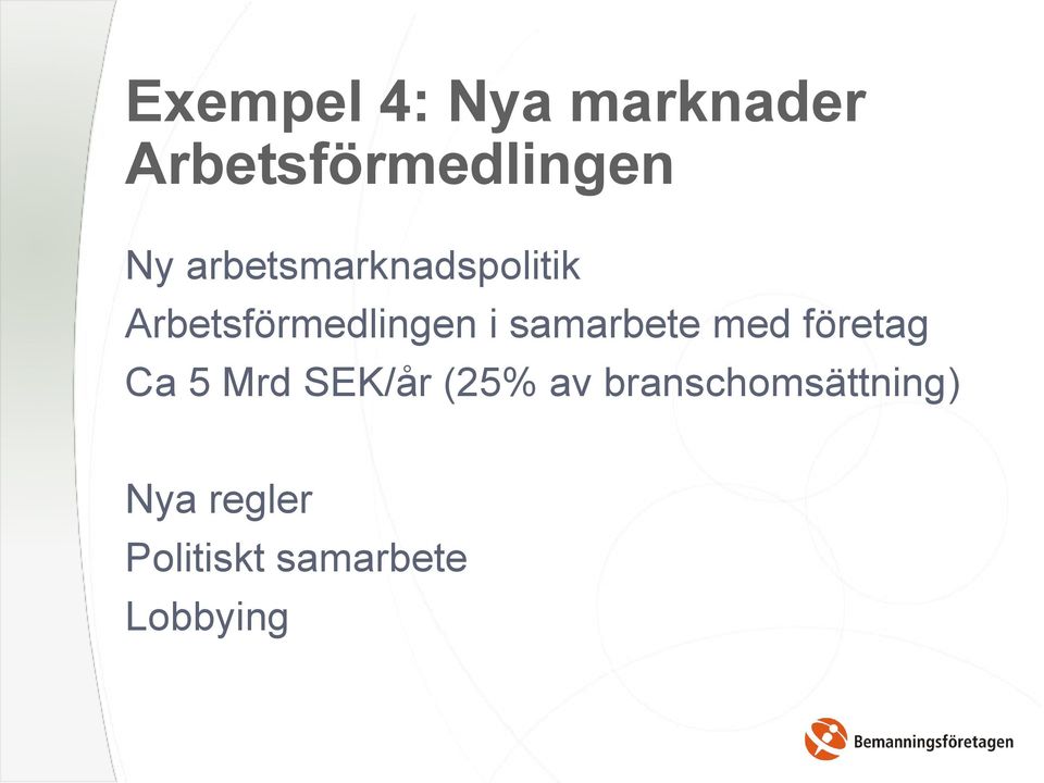 samarbete med företag Ca 5 Mrd SEK/år (25% av