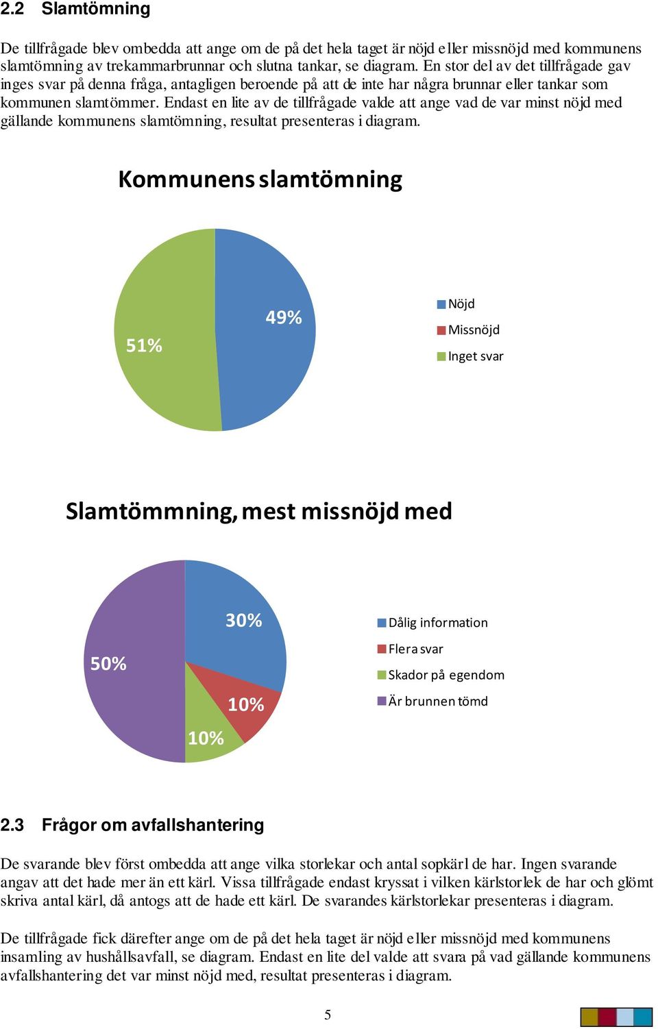 Endast en lite av de tillfrågade valde att ange vad de var minst nöjd med gällande kommunens slamtömning, resultat presenteras i diagram.