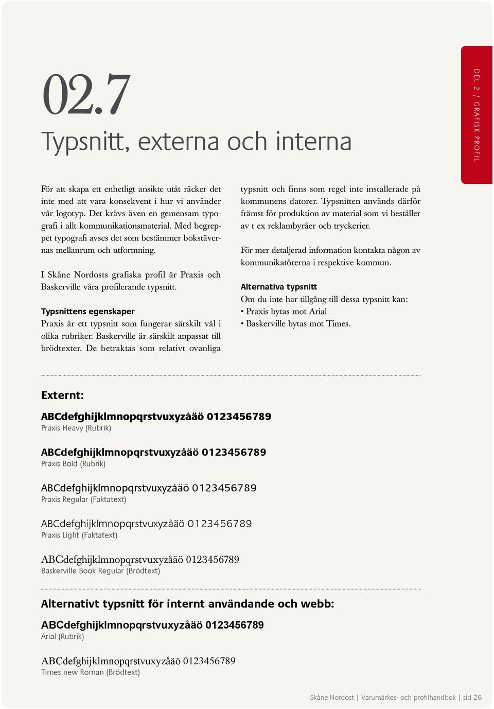 I Skåne Nordosts grafiska profil är Praxis och Baskerville våra profilerande typsnitt. Typsnittens egenskaper Praxis är ett typsnitt som fungerar särskilt väl i olika rubriker.