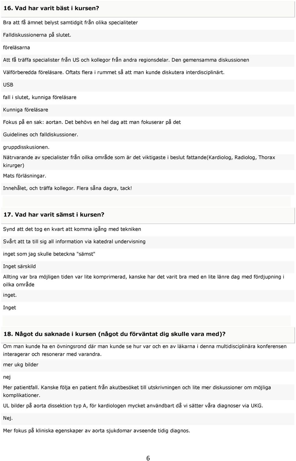 Oftats flera i rummet så att man kunde diskutera interdisciplinärt. USB fall i slutet, kunniga föreläsare Kunniga föreläsare Fokus på en sak: aortan.