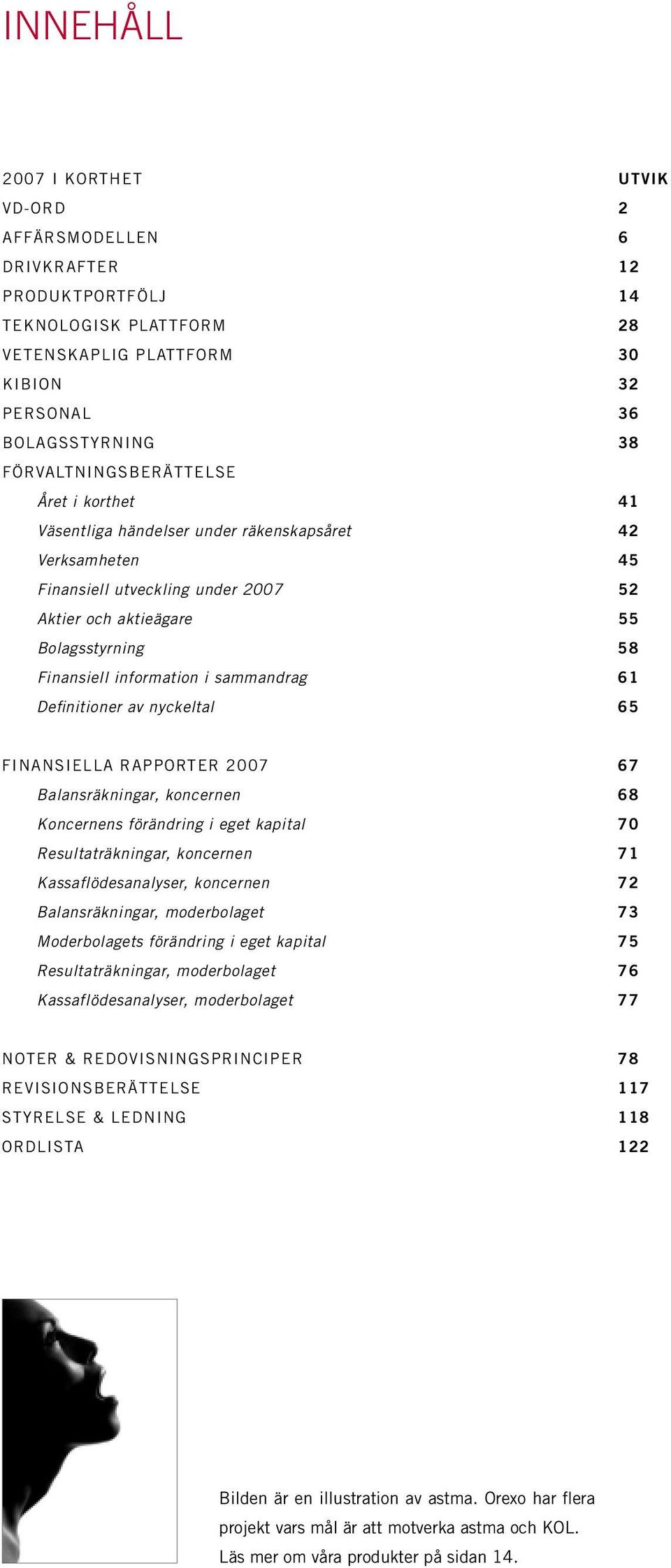 information i sammandrag 61 Definitioner av nyckeltal 65 Finansiella rapporter 2007 67 Balansräkningar, koncernen 68 Koncernens förändring i eget kapital 70 Resultaträkningar, koncernen 71