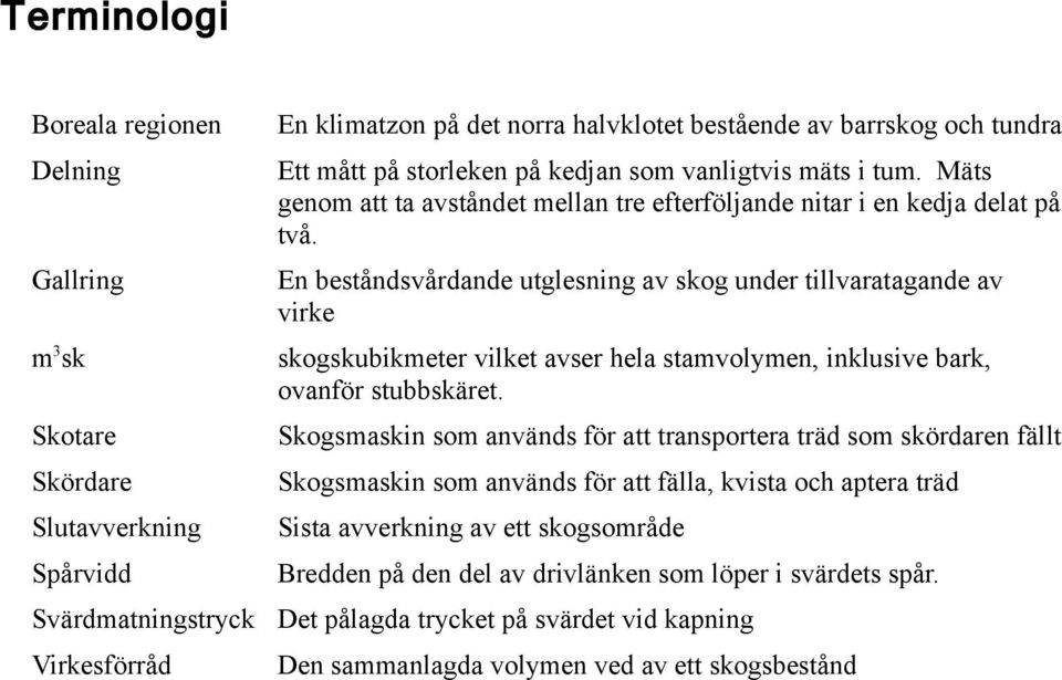 En beståndsvårdande utglesning av skog under tillvaratagande av virke skogskubikmeter vilket avser hela stamvolymen, inklusive bark, ovanför stubbskäret.