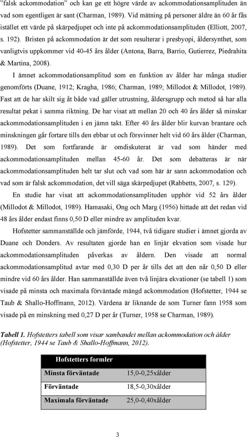 Bristen på ackommodation är det som resulterar i presbyopi, åldersynthet, som vanligtvis uppkommer vid 40-45 års ålder (Antona, Barra, Barrio, Gutierrez, Piedrahita & Martina, 2008).