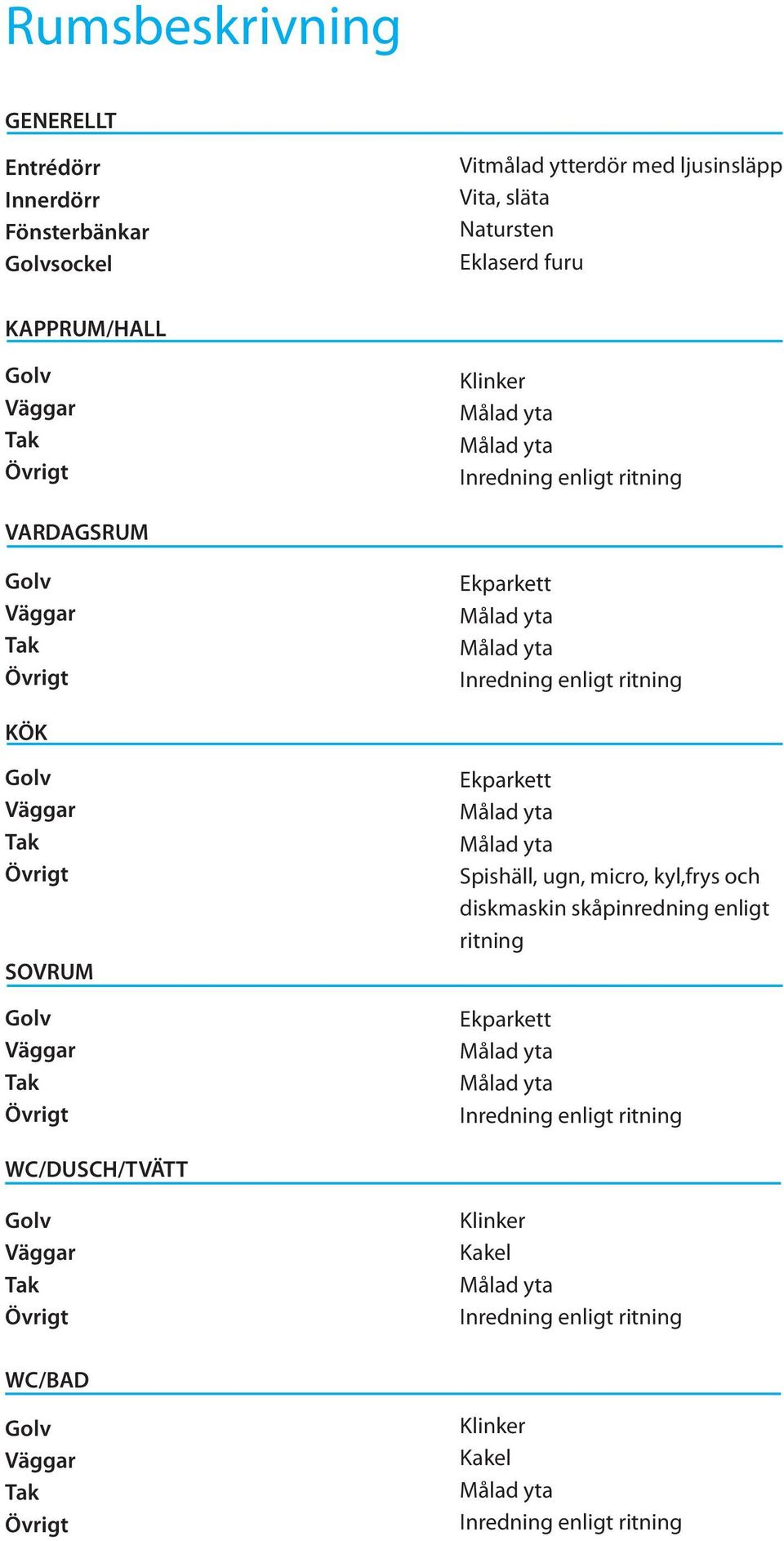 olv Ekparkett KÖK olv RUM olv Ekparkett Spishäll, ugn, micro, kyl,frys och diskmaskin