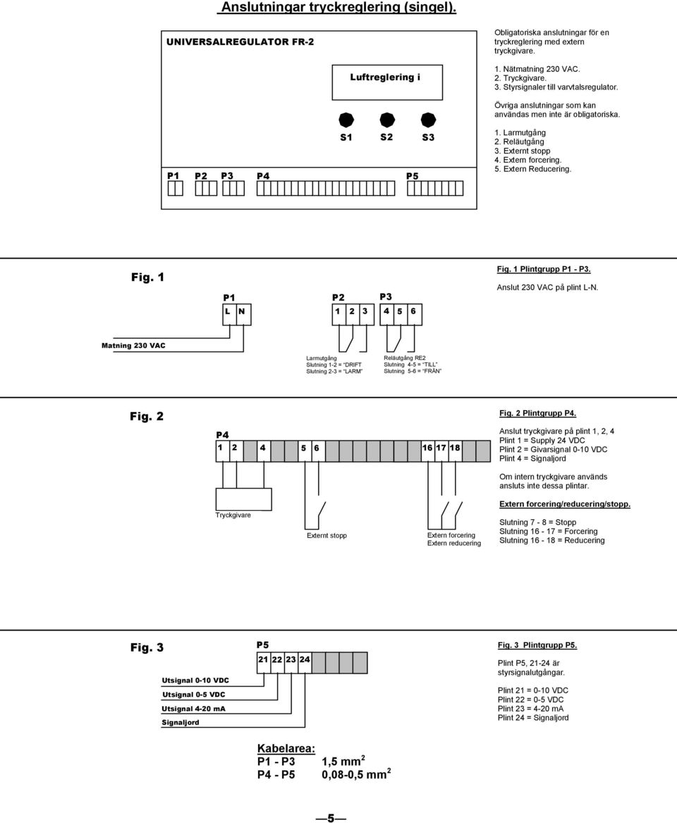 Extern Reducering. Fig. 1 P1 P2 P3 L N 1 2 3 4 5 6 Fig. 1 Plintgrupp P1 - P3. Anslut 230 VAC på plint L-N.