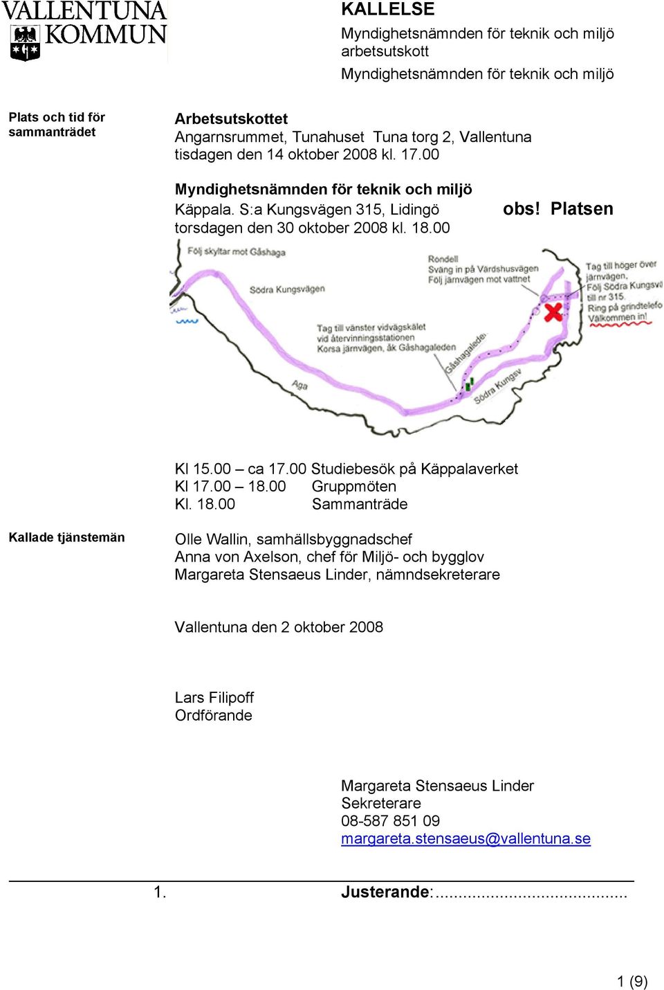 00 Studiebesök på Käppalaverket Kl 17.00 18.