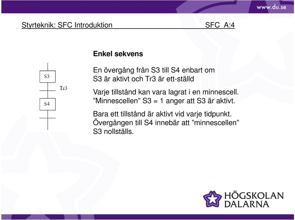 Minnescellen S3 = 1 anger att S3 är aktivt.