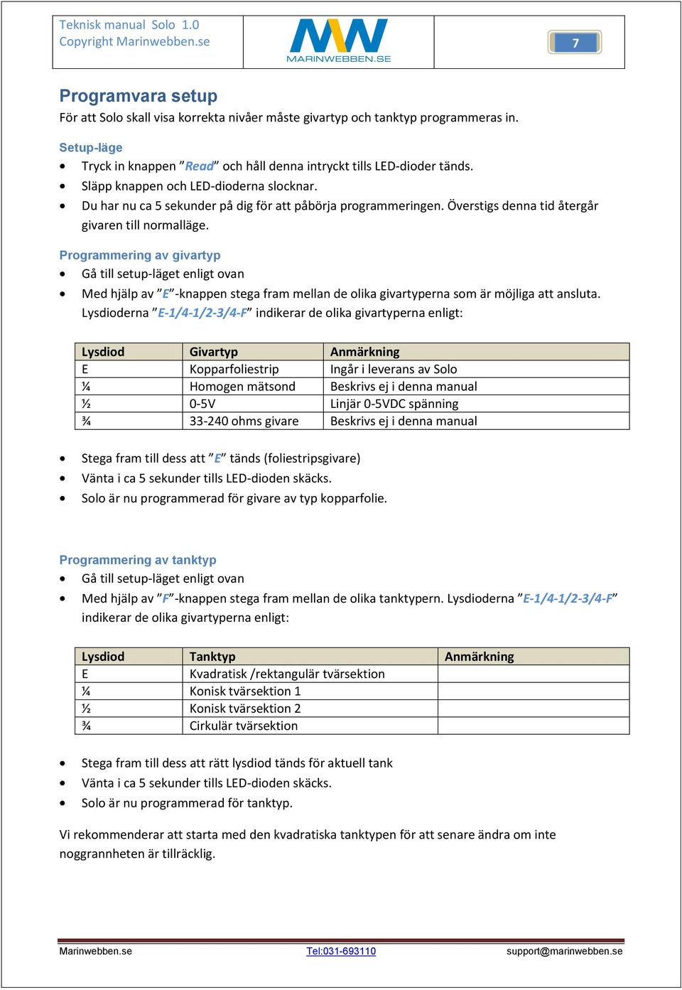 Programmering av givartyp Gå till setup-läget enligt ovan Med hjälp av E -knappen stega fram mellan de olika givartyperna som är möjliga att ansluta.