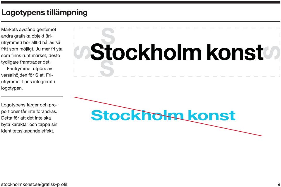 Friutrymmet utgörs av versalhöjden för S:et. Friutrymmet finns integrerat i logotypen.