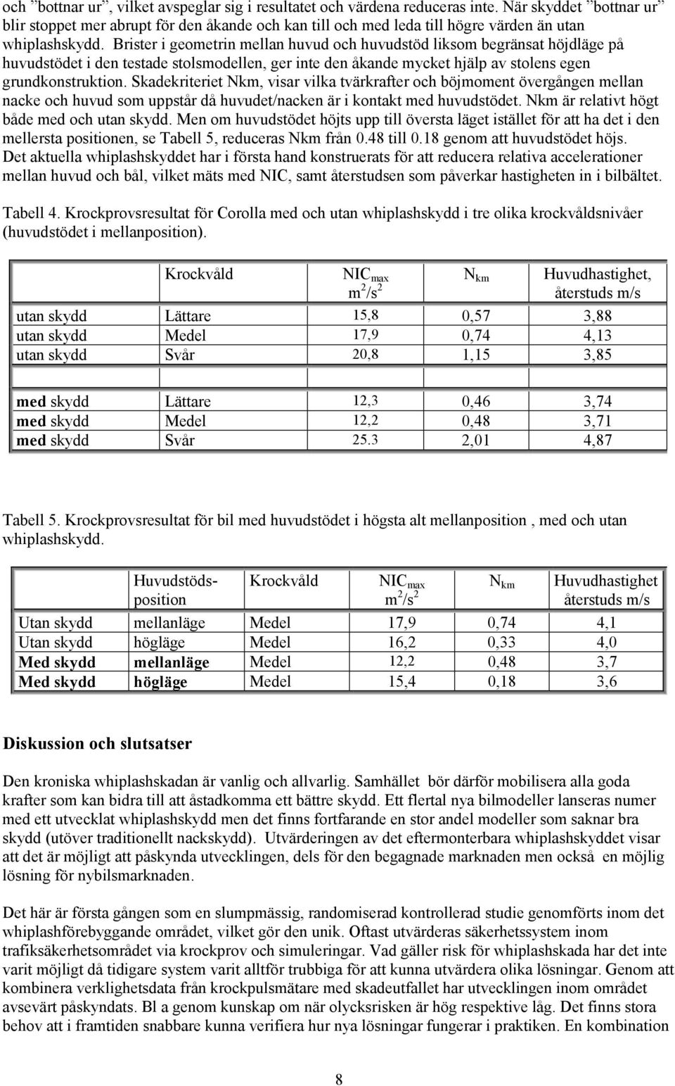Brister i geometrin mellan huvud och huvudstöd liksom begränsat höjdläge på huvudstödet i den testade stolsmodellen, ger inte den åkande mycket hjälp av stolens egen grundkonstruktion.