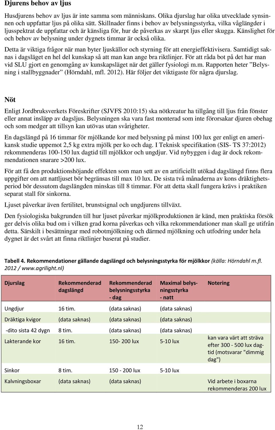 Känslighet för och behov av belysning under dygnets timmar är också olika. Detta är viktiga frågor när man byter ljuskällor och styrning för att energieffektivisera.