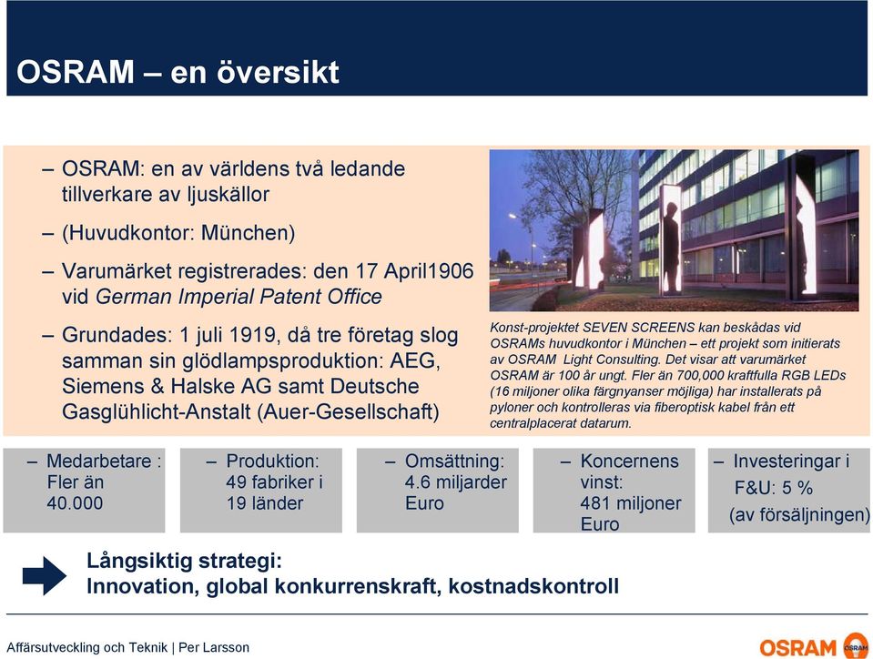 huvudkontor i München ett projekt som initierats av OSRAM Light Consulting. Det visar att varumärket OSRAM är 100 år ungt.