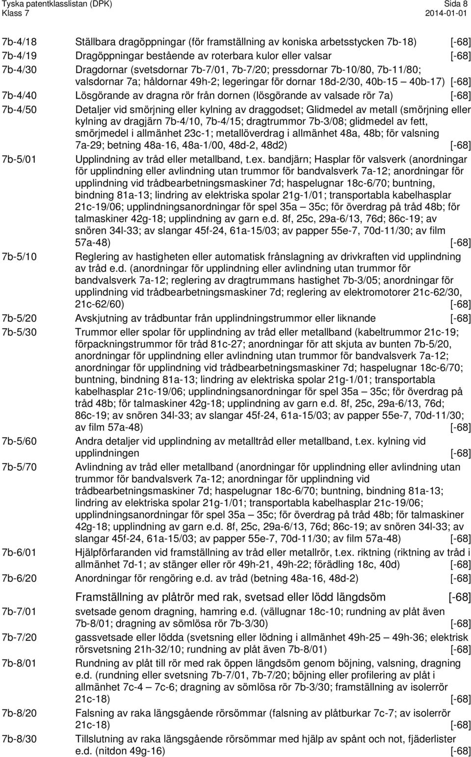 från dornen (lösgörande av valsade rör 7a) [-68] 7b-4/50 Detaljer vid smörjning eller kylning av draggodset; Glidmedel av metall (smörjning eller kylning av dragjärn 7b-4/10, 7b-4/15; dragtrummor