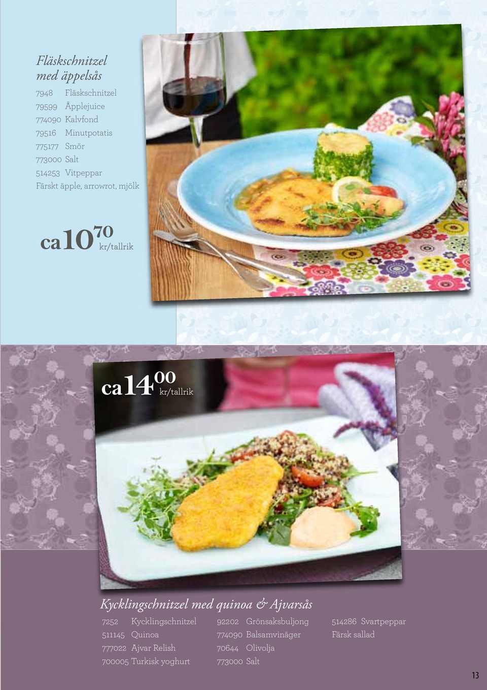 Kycklingschnitzel med quinoa & Ajvarsås 7252 Kycklingschnitzel 92202 Grönsaksbuljong 511145 Quinoa 777022