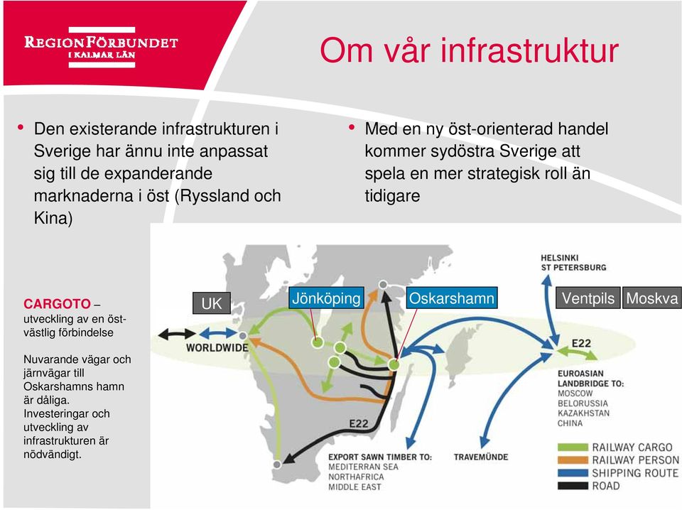 strategisk roll än tidigare CARGOTO utveckling av en östvästlig förbindelse Nuvarande vägar och järnvägar till