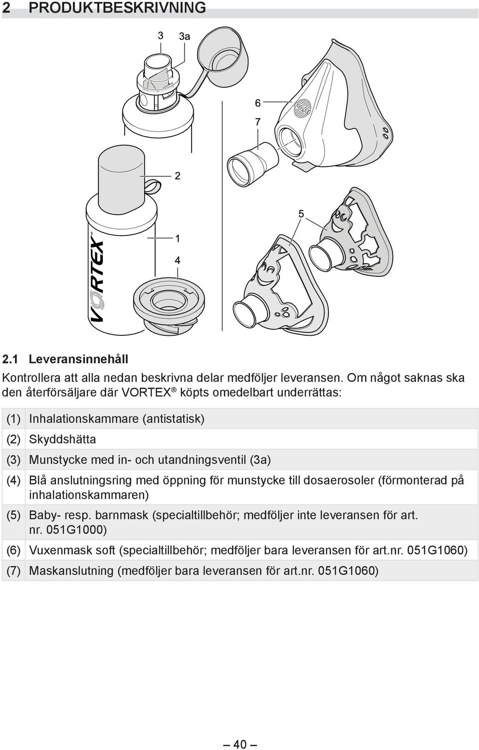 utandningsventil (3a) (4) Blå anslutningsring med öppning för munstycke till dosaerosoler (förmonterad på inhalationskammaren) (5) Baby- resp.