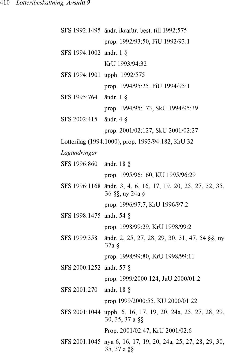 1993/94:182, KrU 32 Lagändringar SFS 1996:860 ändr. 18 prop. 1995/96:160, KU 1995/96:29 SFS 1996:1168 ändr. 3, 4, 6, 16, 17, 19, 20, 25, 27, 32, 35, 36, ny 24a prop.
