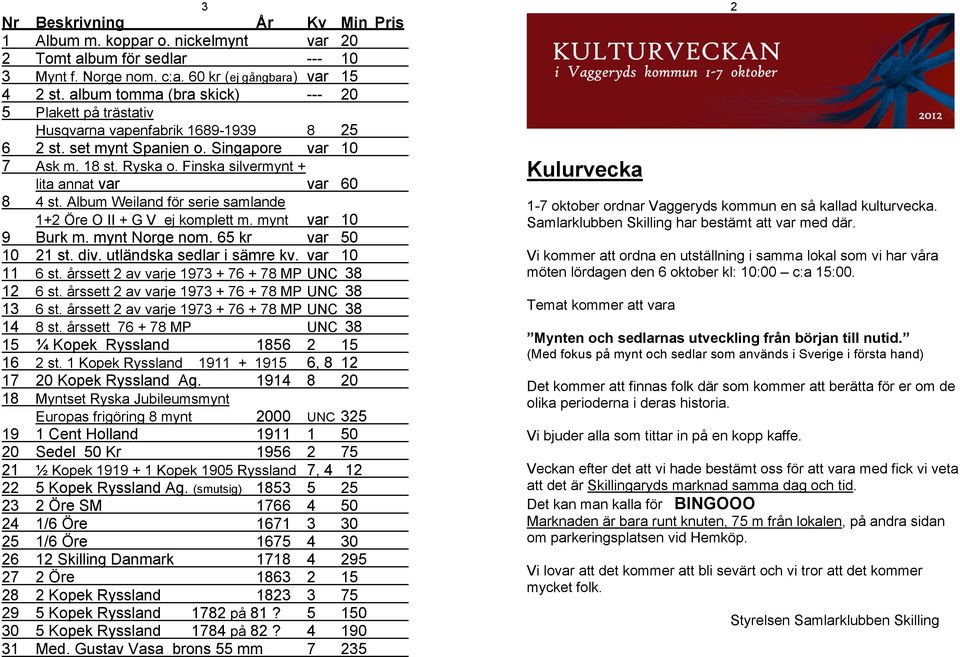 Finska silvermynt + lita annat var var 60 8 4 st. Album Weiland för serie samlande 1+2 Öre O II + G V ej komplett m. mynt var 10 9 Burk m. mynt Norge nom. 65 kr var 50 10 21 st. div.