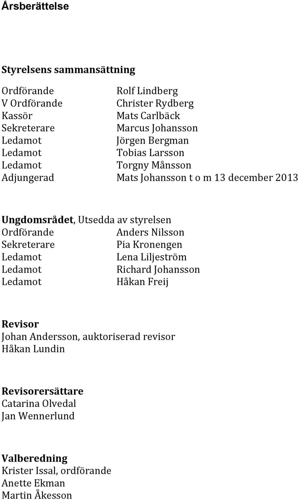 UngdomsrådetUtseddaavstyrelsen Ordförande AndersNilsson Sekreterare PiaKronengen Ledamot LenaLiljeström Ledamot RichardJohansson Ledamot